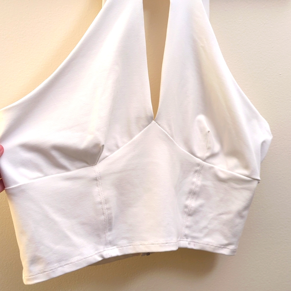 NWT Bebe White Cropped Halter Top - Picture 2 of 13